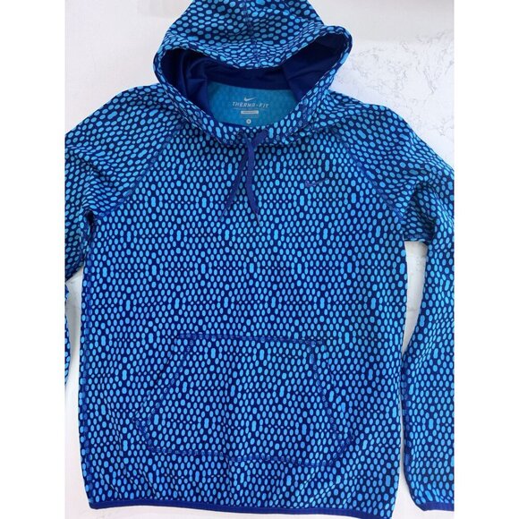 Nike Hooded Pullover Women Small Therma Fit Pockets Athleisure Hoodie Blue Dots - Picture 2 of 12